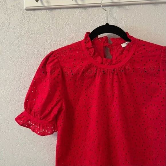 Madewell Embroidered Eyelet Ruffle-Neck Keyhole Top - Picture 3 of 7
